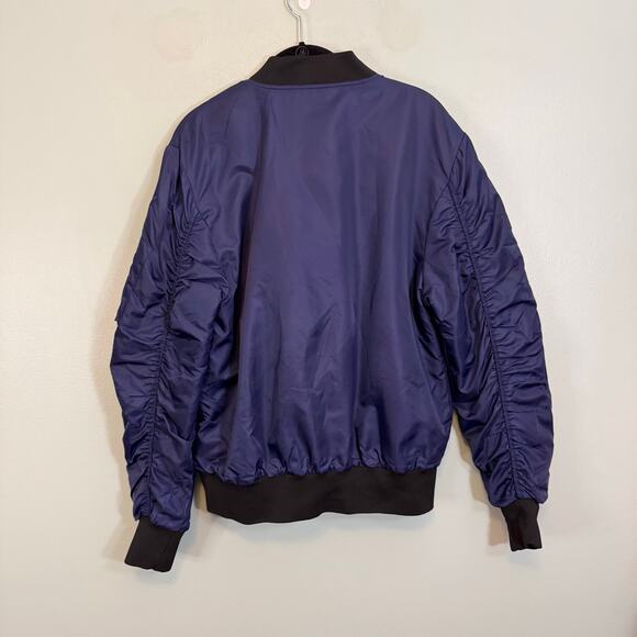 Airborne Fried Denim Bomber Jacket M Blue Flight Airplane Pilot Patches Full Zip - Picture 2 of 9